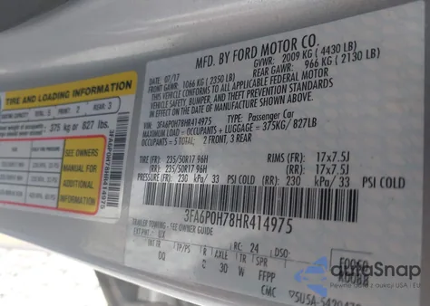 2017 Ford Fusion Se из США, поврежденный, VIN 3FA6P0H78HR414975